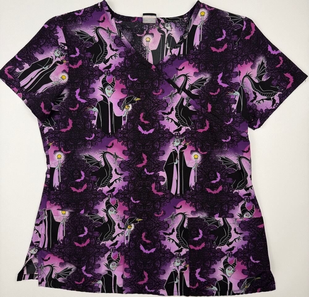 Disney Villains Maleficent Scrub Top Purple Halloween Womens Scrub Top